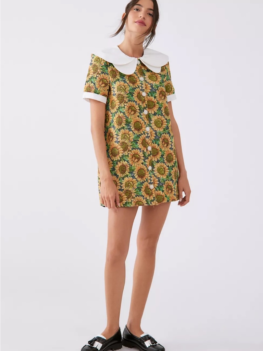 Sister Jane Yellow Sunflower Mini Dress with White Peter Pan Collar